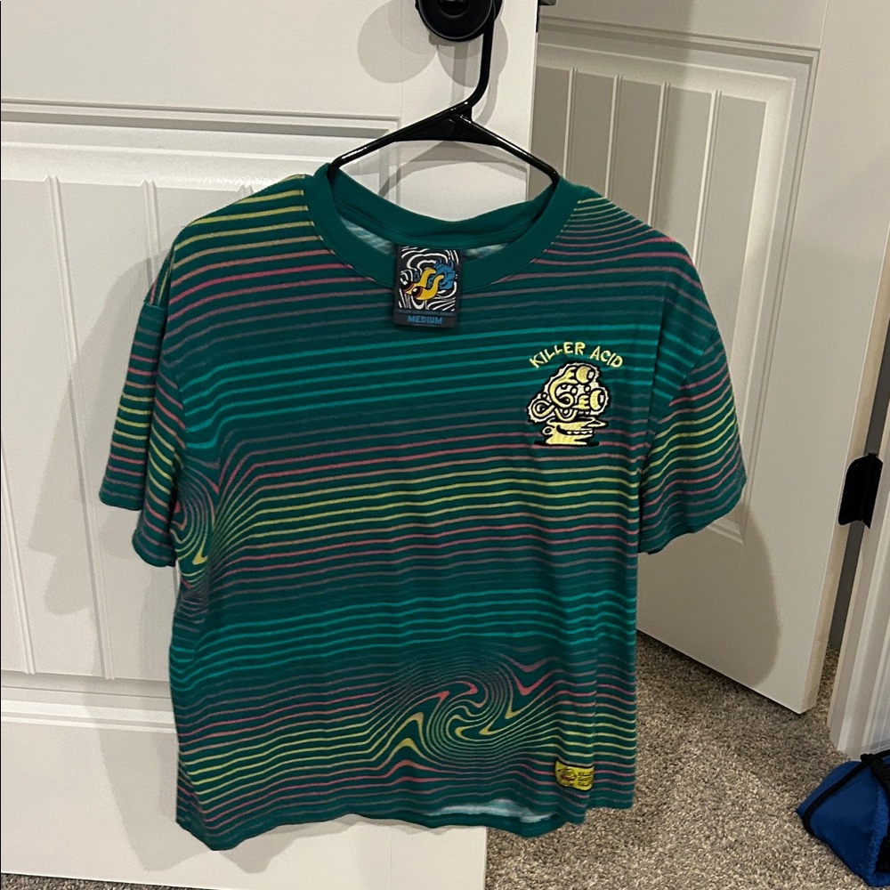 Green Striped T-Shirt - Killer Acid patches tee